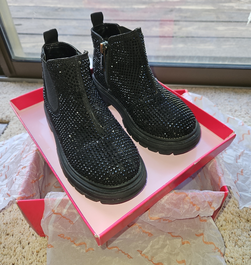 Nina Black Microsuede Slip-On Chunky Ankle Booties